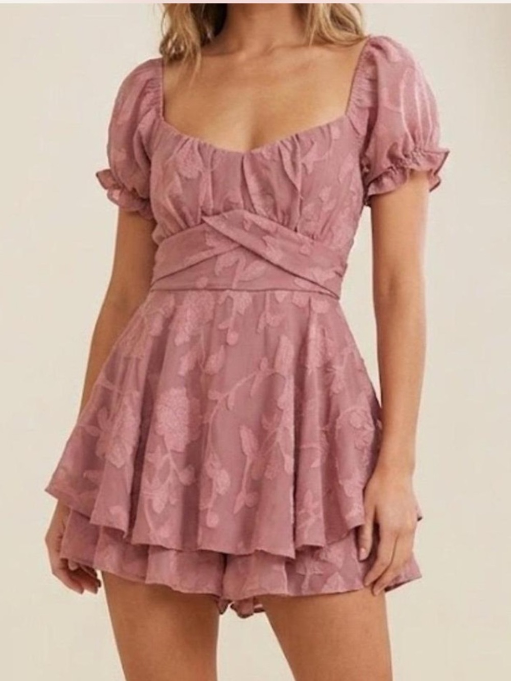 Thirty Thirty LA pink floral mesh overlay romper Sz S
